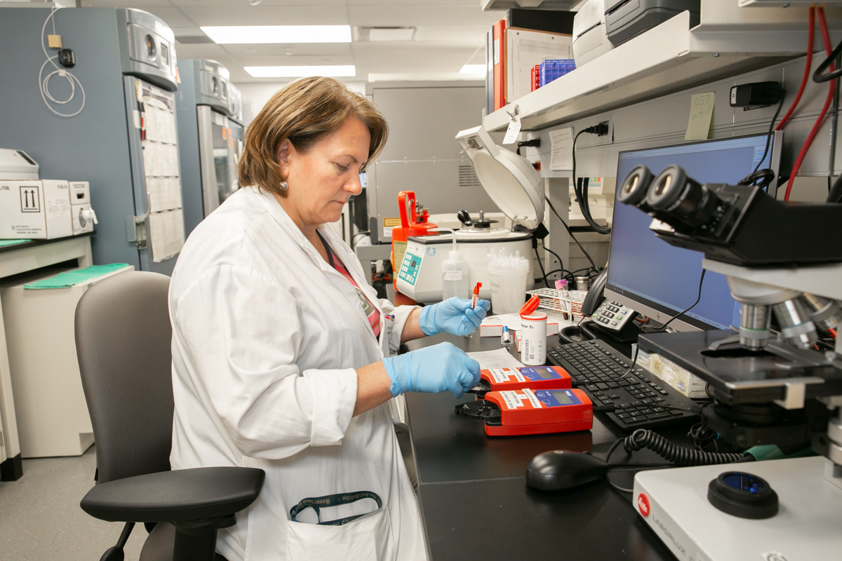 The lab also receives daily deliveries of donor blood from Canadian Blood Services and carefully tests all products before they are released to patients.