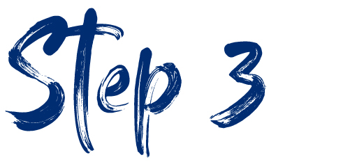 Step three in dark blue script text