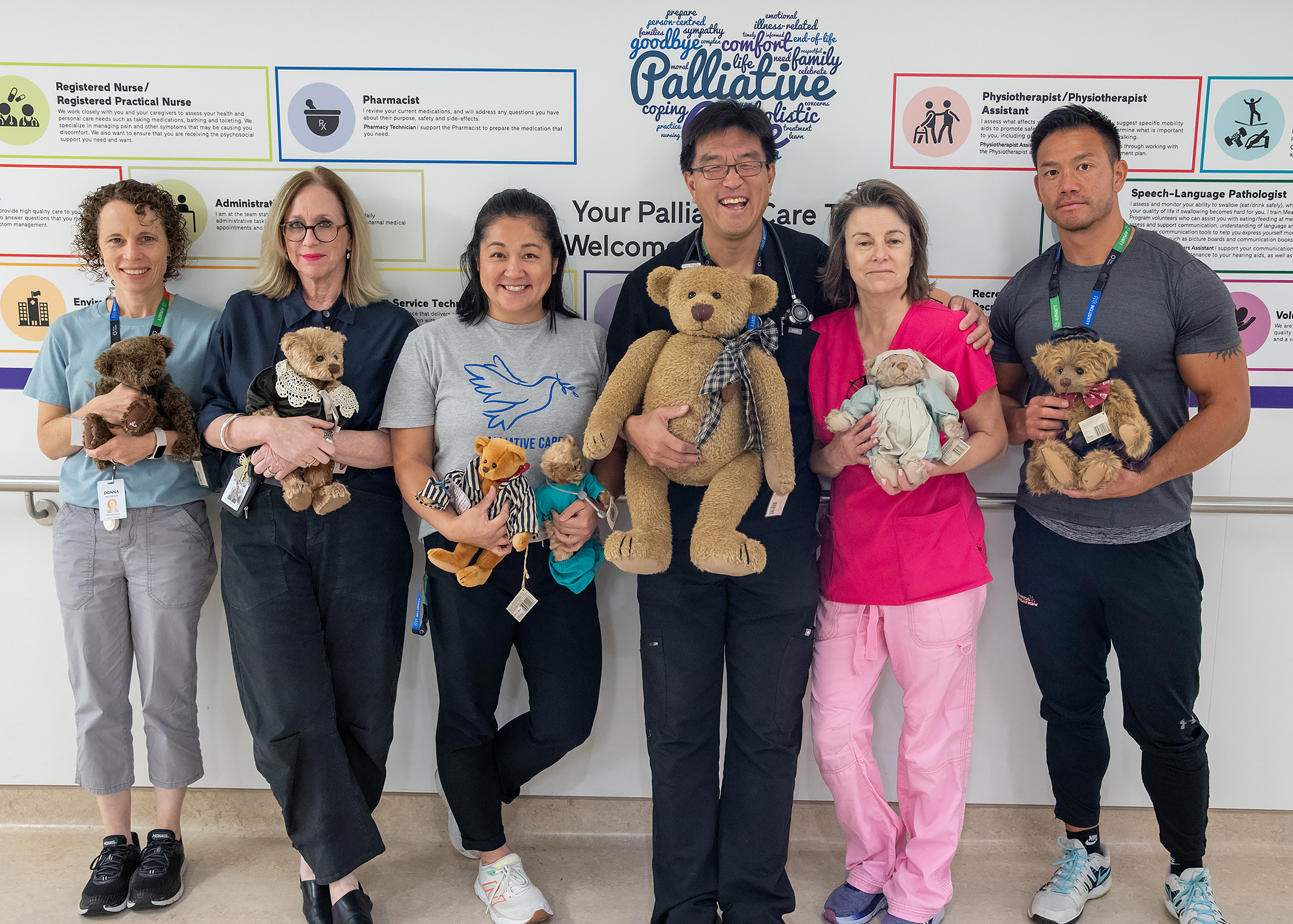 From left to right: Donna Matheson (Physiotherapist), Brenda Stein (Social Worker), Susanne Loay (Patient Care Manager), Vince Chien (Physician), Charlene White (Registered Nurse), Martin Chin (Recreation Therapist)