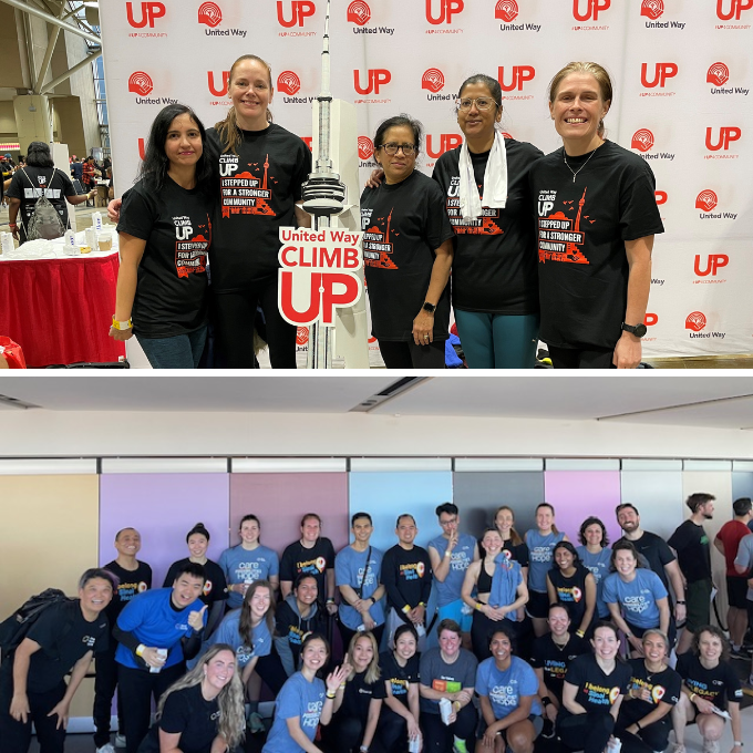 Collage of Sinai Health team at CN tower participating in a fundraising campaign for United Way.