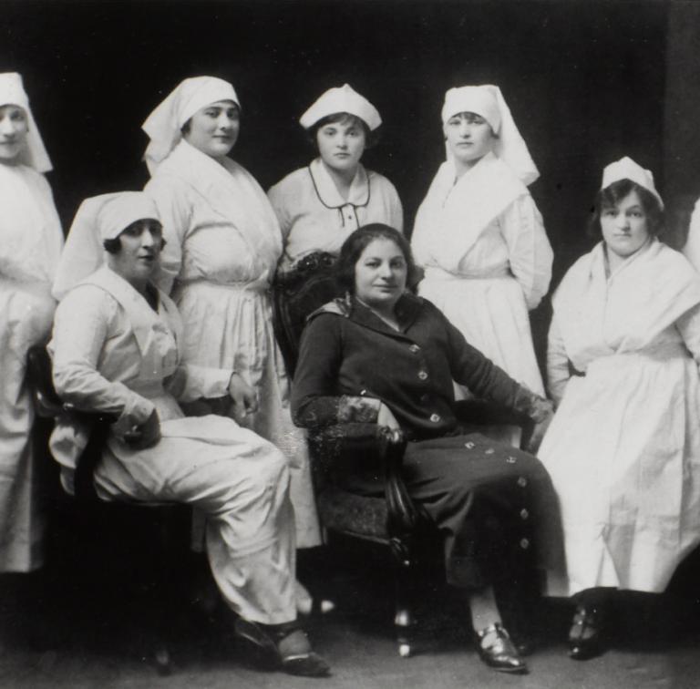 An old black and white photo of nurses to honour the one-hundredth anniversary of Sinai Health