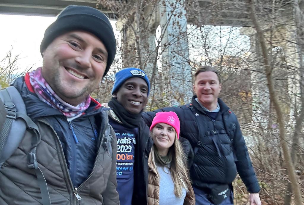 group of friends about to start a hike