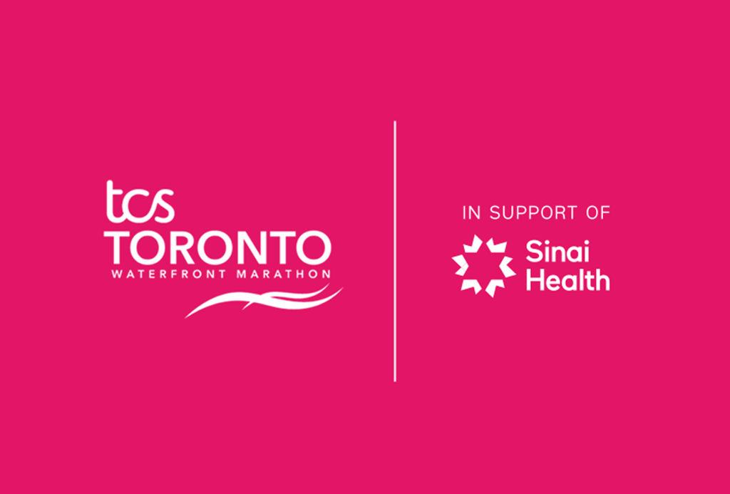 Logo with T C S Waterfront Marathon and in support of sinai health 