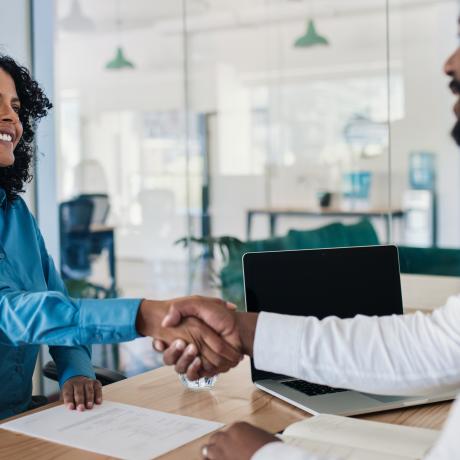 A prospective employer meeting with a member of the HR team