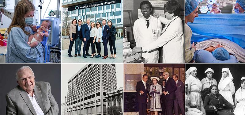 A collage of 8 images representing Sinai Health, its milestones and leaders