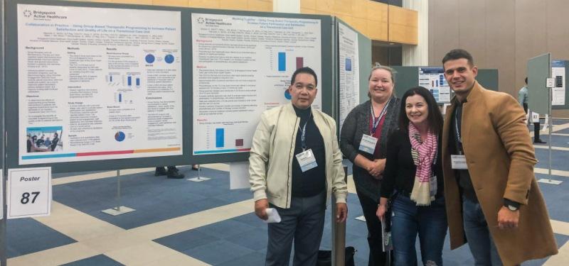 Group shot of: Leo Alfaro, Patient Care Manager; Meredith McClenaghan, Occupational Therapist; Maureen Matheson, Communicative Disorders Assistant and Georgi Georgievski, Social Worker, represented Bridgepoint’s Transitional Care Unit at the Canadian Conference on Dementia.