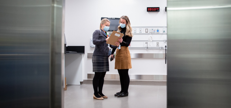 Agata Lawrynczyk (left) and Kelly Shillington (right) in the new Airborne Resuscitation Room, Emergency Department