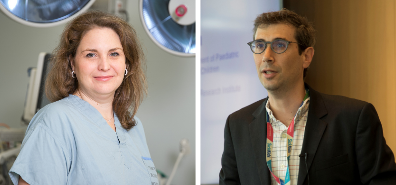 A headshot of a female scientist on the left and a headshot of a male scientist on the right