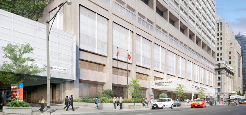 Exterior shot of Mount Sinai Hospital in Toronto. 