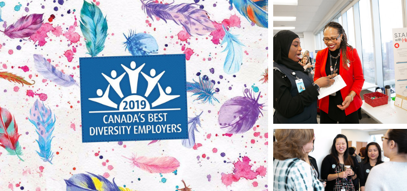 Sinai Health System recognized as one of Canada’s Best Diversity Employers with 2 picture of Sinai staff attending diversity events