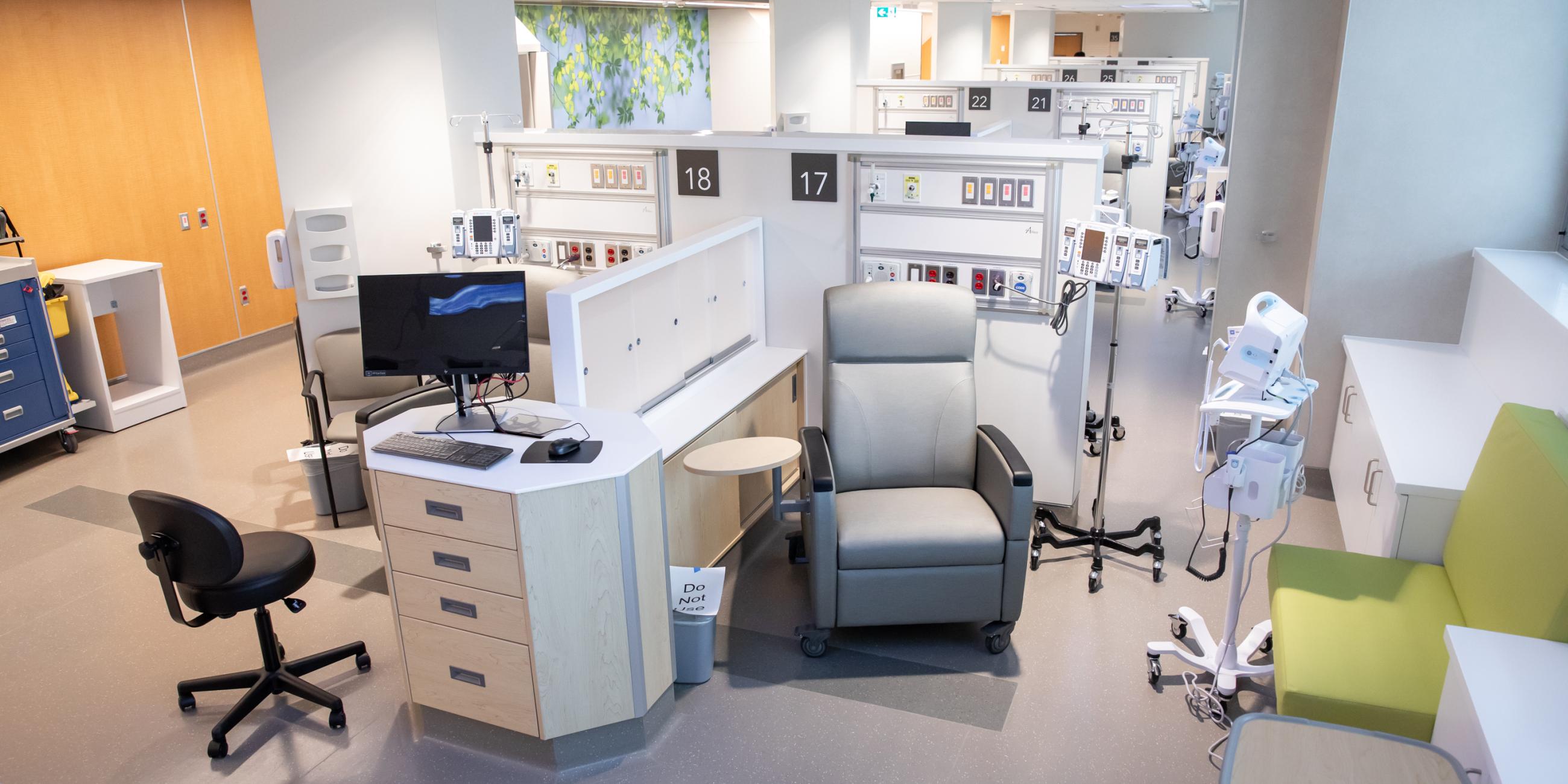 A treatment room at the cancer care clinic