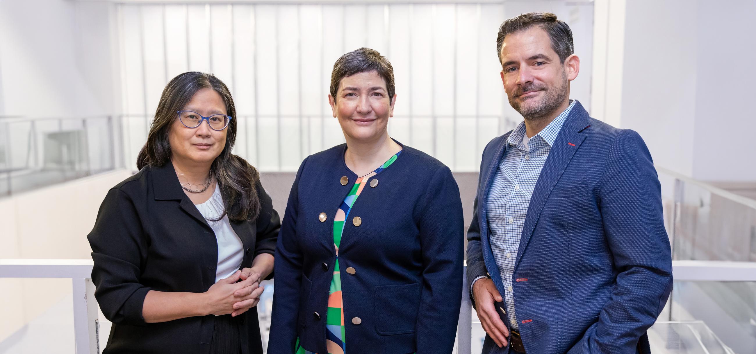 A photo of Dr. Susanna Mak and Dr. Daniel Schramek, the new Deputy Directors of Clinical and Discovery Research with Dr. Anne-Claude Gingras, Director of the Lunenfeld-Tanenbaum Research Institute