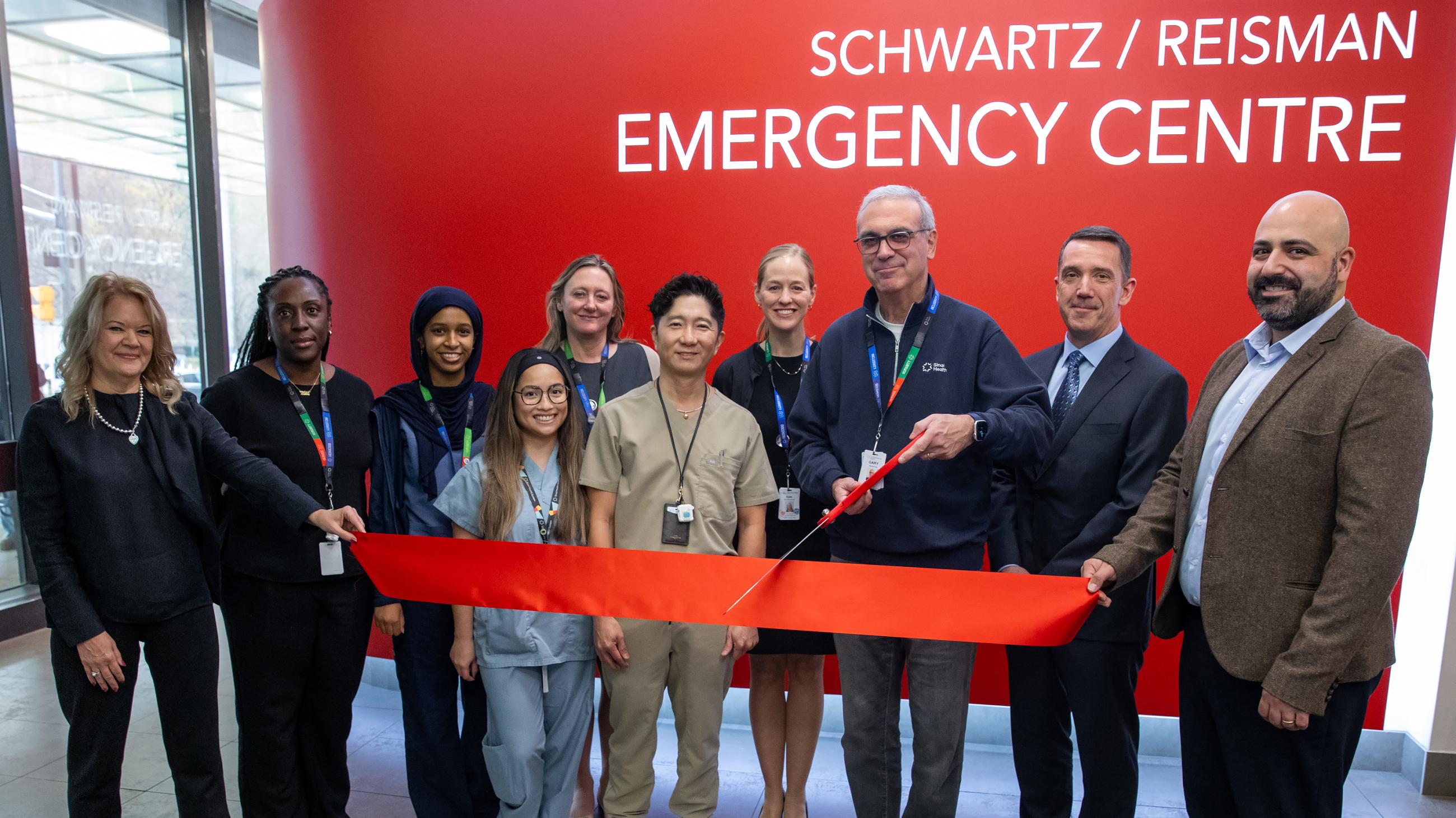 Sinai Health leadership team cutting the ribbon to mark the completion of the Schwartz/Reisman Emergency Centre redevelopment.