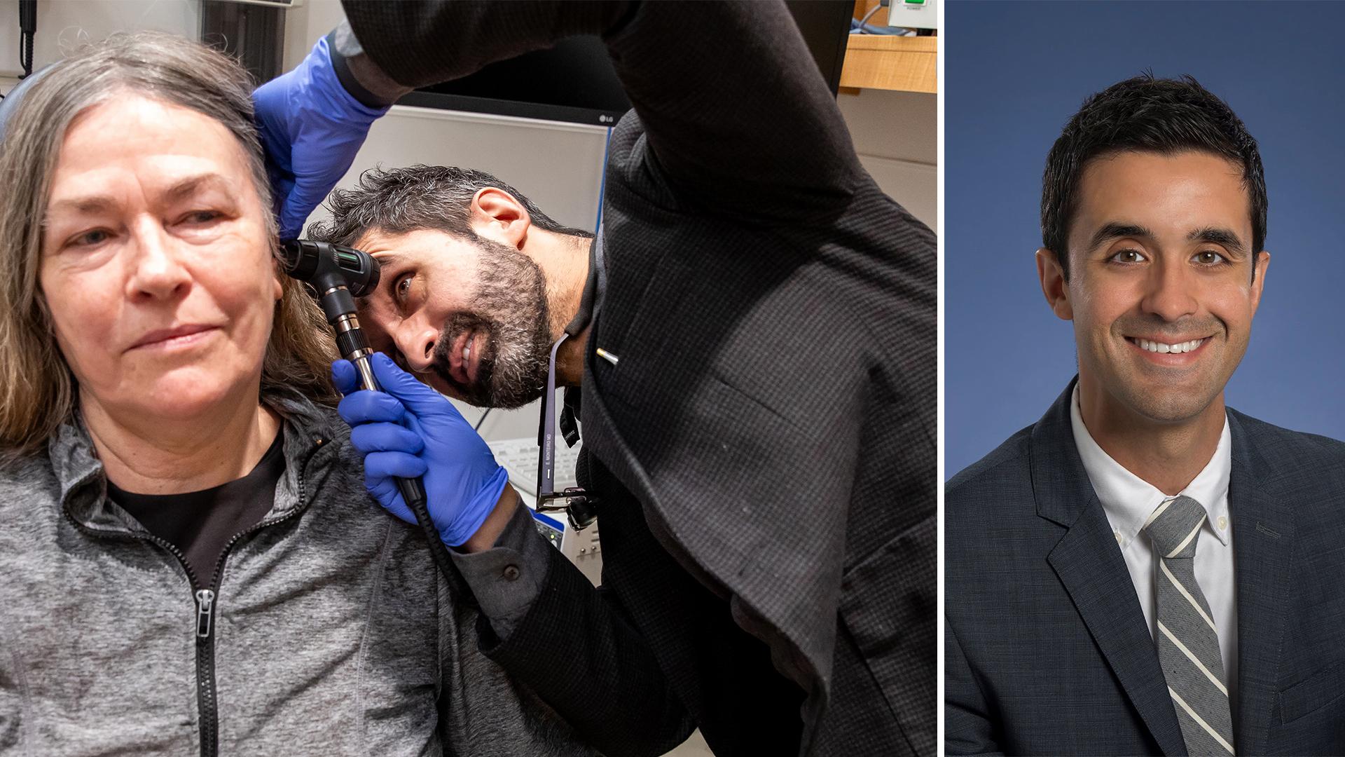 Collage of Dr. Eric Monteiro examining a patient and his headshot.