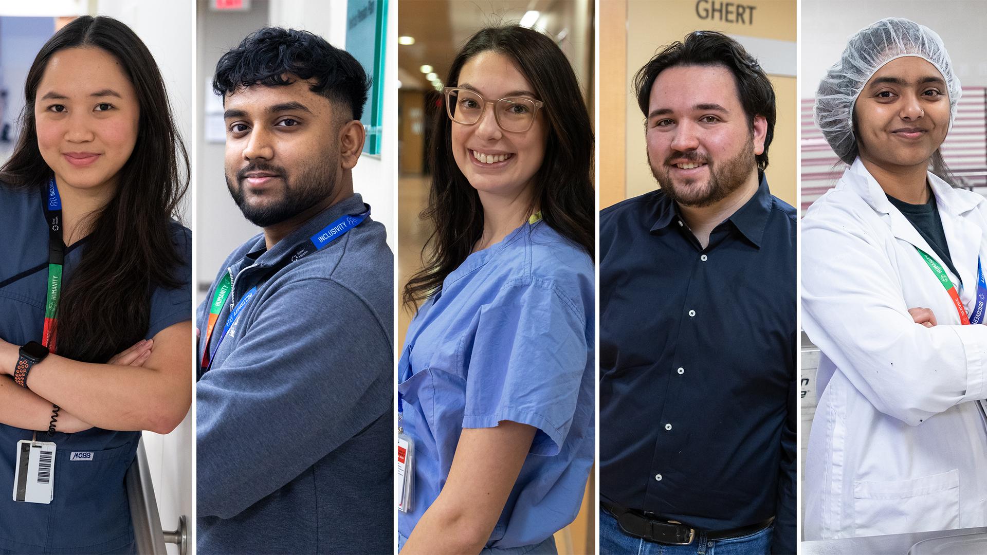 Collage of five young employees from Sinai Health.