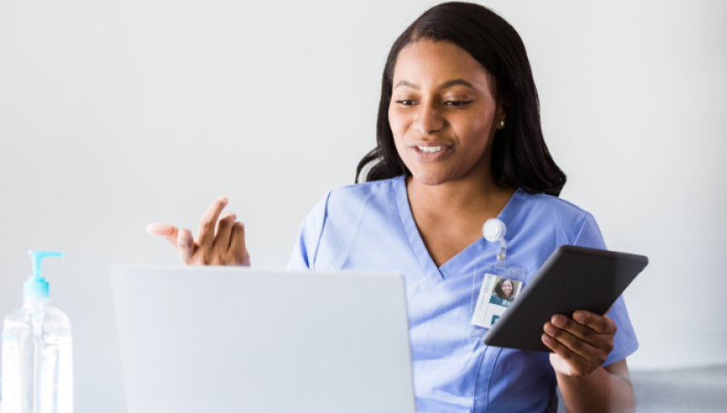 Nurse using laptop 