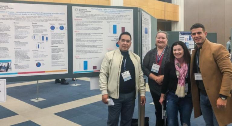 Group shot of: Leo Alfaro, Patient Care Manager; Meredith McClenaghan, Occupational Therapist; Maureen Matheson, Communicative Disorders Assistant and Georgi Georgievski, Social Worker, represented Bridgepoint’s Transitional Care Unit at the Canadian Conference on Dementia.