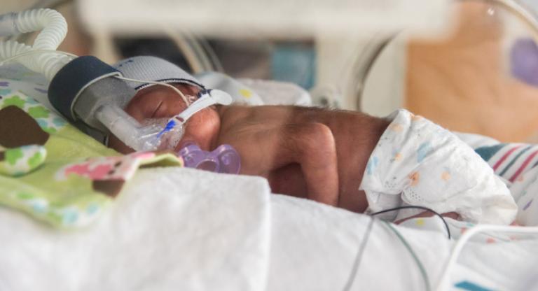 preemie baby lying in an incubator