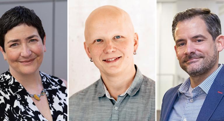 A collage of headshots: From left to right: Drs. Anne-Claude Gingras, Mikko Taipale and Daniel Schramek.