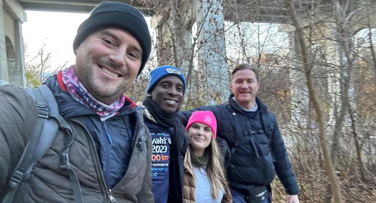 group of friends about to start a hike