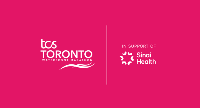 Logo with T C S Waterfront Marathon and in support of sinai health 