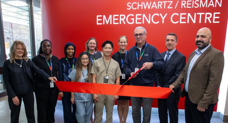 Sinai Health leadership team cutting the ribbon to mark the completion of the Schwartz/Reisman Emergency Centre redevelopment.