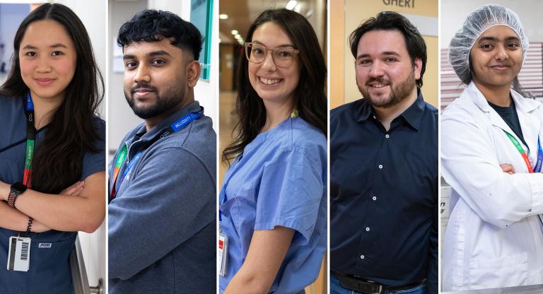 Collage of five young employees from Sinai Health.