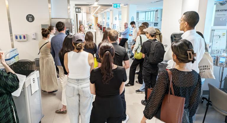 Group tour in the hallway of a hospital